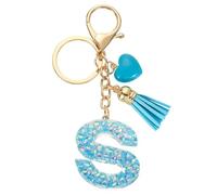 sourcing map Initial Letter Keychains, Resin Cute Heart Tassel Pendant Accessory for Women, Alphabet Key Ring for Purse Handbags Backpack, Blue-S