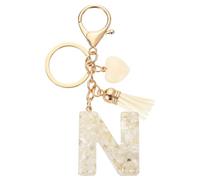 sourcing map Initial Letter Keychains, Resin Cute Heart Tassel Pendant Accessory for Women, Alphabet Key Ring for Purse Handbags Backpack, White-N