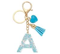 sourcing map Initial Letter Keychains, Resin Cute Heart Tassel Pendant Accessory for Women, Alphabet Key Ring for Purse Handbags Backpack, Blue-A