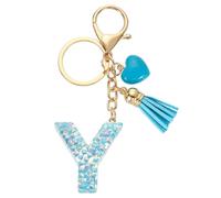 sourcing map Initial Letter Keychains, Resin Cute Heart Tassel Pendant Accessory for Women, Alphabet Key Ring for Purse Handbags Backpack, Blue-Y