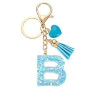 sourcing map Initial Letter Keychains, Resin Cute Heart Tassel Pendant Accessory for Women, Alphabet Key Ring for Purse Handbags Backpack, Blue-B