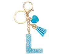 sourcing map Initial Letter Keychains, Resin Cute Heart Tassel Pendant Accessory for Women, Alphabet Key Ring for Purse Handbags Backpack, Blue-L