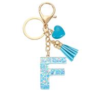 sourcing map Initial Letter Keychains, Resin Cute Heart Tassel Pendant Accessory for Women, Alphabet Key Ring for Purse Handbags Backpack, Blue-F