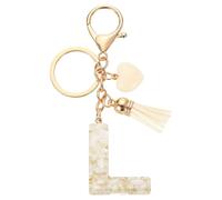 sourcing map Initial Letter Keychains, Resin Cute Heart Tassel Pendant Accessory for Women, Alphabet Key Ring for Purse Handbags Backpack, White-L