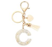 sourcing map Initial Letter Keychains, Resin Cute Heart Tassel Pendant Accessory for Women, Alphabet Key Ring for Purse Handbags Backpack, White-C
