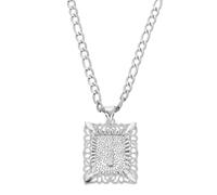 sourcing map Initial Letter Pendant Necklace for Men Women, 20 Inch Stainless Steel Plated Square Capital Alphabet Pendant Chain Necklace (Silver, Letter I)