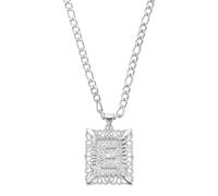 sourcing map Initial Letter Pendant Necklace for Men Women, 20 Inch Stainless Steel Plated Square Capital Alphabet Pendant Chain Necklace (Silver, Letter E)