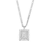 sourcing map Initial Letter Pendant Necklace for Men Women, 20 Inch Stainless Steel Plated Square Capital Alphabet Pendant Chain Necklace (Silver, Letter A)