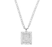 sourcing map Initial Letter Pendant Necklace for Men Women, 20 Inch Stainless Steel Plated Square Capital Alphabet Pendant Chain Necklace (Silver, Letter D)