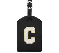 sourcing map Initial Luggage Tag, PU Leather Embroidered Letter Luggage Tags Suitcases ID Bag Label Privacy Protection Travel Accessories for Suitcase Handbags Family Travel (Black C)