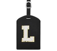 sourcing map Initial Luggage Tag, PU Leather Embroidered Letter Luggage Tags Suitcases ID Bag Label Privacy Protection Travel Accessories for Suitcase Handbags Family Travel (Black L)