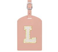 sourcing map Initial Luggage Tag, PU Leather Embroidered Letter Luggage Tags Suitcases ID Bag Label Privacy Protection Travel Accessories for Suitcase Handbags Family Travel (Pink L)