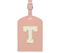 sourcing map Initial Luggage Tag, PU Leather Embroidered Letter Luggage Tags Suitcases ID Bag Label Privacy Protection Travel Accessories for Suitcase Handbags Family Travel (Pink T)