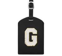 sourcing map Initial Luggage Tag, PU Leather Embroidered Letter Luggage Tags Suitcases ID Bag Label Privacy Protection Travel Accessories for Suitcase Handbags Family Travel (Black G)