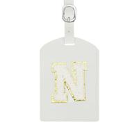 sourcing map Initial Luggage Tag, PU Leather Embroidered Letter Luggage Tags Suitcases ID Bag Label Privacy Protection Travel Accessories for Suitcase Handbags Family Travel (White N)