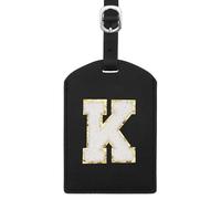 sourcing map Initial Luggage Tag, PU Leather Embroidered Letter Luggage Tags Suitcases ID Bag Label Privacy Protection Travel Accessories for Suitcase Handbags Family Travel (Black K)