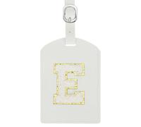 sourcing map Initial Luggage Tag, PU Leather Embroidered Letter Luggage Tags Suitcases ID Bag Label Privacy Protection Travel Accessories for Suitcase Handbags Family Travel (White E)