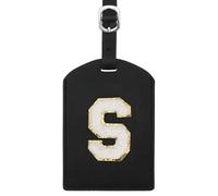 sourcing map Initial Luggage Tag, PU Leather Embroidered Letter Luggage Tags Suitcases ID Bag Label Privacy Protection Travel Accessories for Suitcase Handbags Family Travel (Black S)