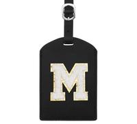 sourcing map Initial Luggage Tag, PU Leather Embroidered Letter Luggage Tags Suitcases ID Bag Label Privacy Protection Travel Accessories for Suitcase Handbags Family Travel (Black M)