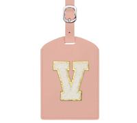 sourcing map Initial Luggage Tag, PU Leather Embroidered Letter Luggage Tags Suitcases ID Bag Label Privacy Protection Travel Accessories for Suitcase Handbags Family Travel (Pink V)