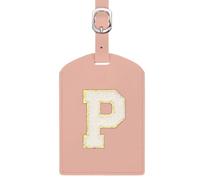 sourcing map Initial Luggage Tag, PU Leather Embroidered Letter Luggage Tags Suitcases ID Bag Label Privacy Protection Travel Accessories for Suitcase Handbags Family Travel (Pink P)