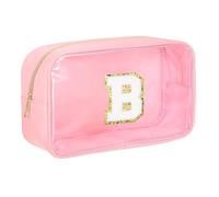 sourcing map Initial Makeup Bag, Pink Clear Cosmetic Bag Case Transparent Toiletry Organizer with Zipper, Portable Makeup Pouch for Daily Use Travel, Letter B