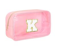 sourcing map Initial Makeup Bag, Pink Clear Cosmetic Bag Case Transparent Toiletry Organizer with Zipper, Portable Makeup Pouch for Daily Use Travel, Letter K
