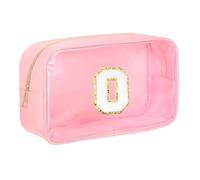 sourcing map Initial Makeup Bag, Pink Clear Cosmetic Bag Case Transparent Toiletry Organizer with Zipper, Portable Makeup Pouch for Daily Use Travel, Letter O