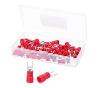 sourcing map Insulated Fork Spade Connectors, 12-10AWG SV5.5-4 U-Type Tinned Copper Waterproof Fork Crimp terminals Connectors for Industrial Electrical Marine Wiring, Pack of 50 (Red)