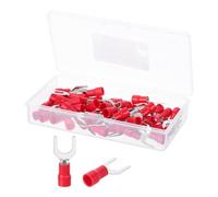 sourcing map Insulated Fork Spade Connectors, 12-10AWG SV5.5-8 U-Type Tinned Copper Waterproof Fork Crimp terminals Connectors for Industrial Electrical Marine Wiring, Pack of 50 (Red)