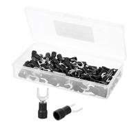 sourcing map Insulated Fork Spade Connectors, 16-14AWG SV2-5 U-Type Tinned Copper Waterproof Fork Crimp terminals Connectors for Industrial Electrical Marine Wiring, Pack of 100 (Black)