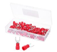 sourcing map Insulated Fork Spade Connectors, 16-14AWG SV2-5 U-Type Tinned Copper Waterproof Fork Crimp terminals Connectors for Industrial Electrical Marine Wiring, Pack of 100 (Red)
