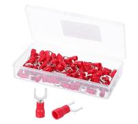 sourcing map Insulated Fork Spade Connectors, 16-14AWG SV2-6 U-Type Tinned Copper Waterproof Fork Crimp terminals Connectors for Industrial Electrical Marine Wiring, Pack of 100 (Red)
