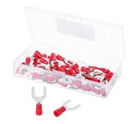 sourcing map Insulated Fork Spade Connectors, 16-14AWG SV2-8 U-Type Tinned Copper Waterproof Fork Crimp terminals Connectors for Industrial Electrical Marine Wiring, Pack of 50 (Red)
