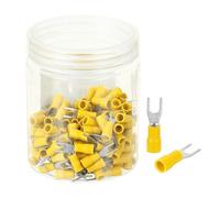 sourcing map Insulated Fork Spade Connectors, 22-16AWG SV1.25-3.5 U-Type Tinned Copper Waterproof Fork Crimp terminals Connectors for Industrial Electrical Marine Wiring, Pack of 150 (Yellow)