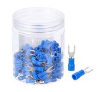 sourcing map Insulated Fork Spade Connectors, 22-16AWG SV1.25-3.5 U-Type Tinned Copper Waterproof Fork Crimp terminals Connectors for Industrial Electrical Marine Wiring, Pack of 150 (Blue)
