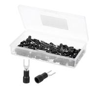 sourcing map Insulated Fork Spade Connectors, 22-16AWG SV1.25-3 U-Type Tinned Copper Waterproof Fork Crimp terminals Connectors for Industrial Electrical Marine Wiring, Pack of 100 (Black)