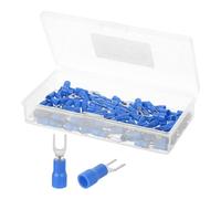 sourcing map Insulated Fork Spade Connectors, 22-16AWG SV1.25-3 U-Type Tinned Copper Waterproof Fork Crimp terminals Connectors for Industrial Electrical Marine Wiring, Pack of 100 (Blue)