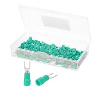 sourcing map Insulated Fork Spade Connectors, 22-16AWG SV1.25-3 U-Type Tinned Copper Waterproof Fork Crimp terminals Connectors for Industrial Electrical Marine Wiring, Pack of 100 (Green)