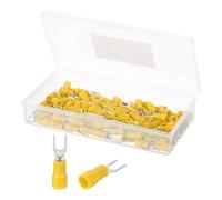 sourcing map Insulated Fork Spade Connectors, 22-16AWG SV1.25-3 U-Type Tinned Copper Waterproof Fork Crimp Terminals Connectors for Industrial Electrical Marine Wiring, Pack of 100 (Yellow)