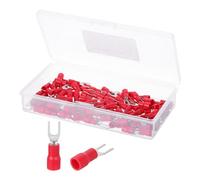 sourcing map Insulated Fork Spade Connectors, 22-16AWG SV1.25-3 U-Type Tinned Copper Waterproof Fork Crimp terminals Connectors for Industrial Electrical Marine Wiring, Pack of 100 (Red)