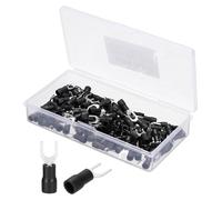 sourcing map Insulated Fork Spade Connectors, 22-16AWG SV1.25-4 U-Type Tinned Copper Waterproof Fork Crimp terminals Connectors for Industrial Electrical Marine Wiring, Pack of 100 (Black)