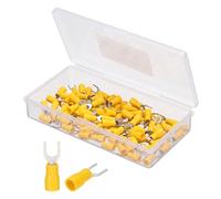 sourcing map Insulated Fork Spade Connectors, 22-16AWG SV1.25-4 U-Type Tinned Copper Waterproof Fork Crimp terminals Connectors for Industrial Electrical Marine Wiring, Pack of 100 (Yellow)