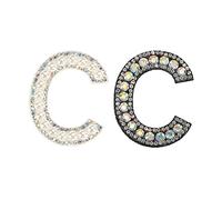 sourcing map Iron on Decorative Letter C Black White Patch Glitter Alphabet Applique Rhinestone Pearl English Letter for DIY Clothes Repair Hats Bags Pack of 2