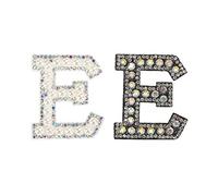 sourcing map Iron on Decorative Letter E Black White Patch Glitter Alphabet Applique Rhinestone Pearl English Letter for DIY Clothes Repair Hats Bags Pack of 2