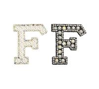 sourcing map Iron on Decorative Letter F Black White Patch Glitter Alphabet Applique Rhinestone Pearl English Letter for DIY Clothes Repair Hats Bags Pack of 2