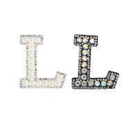 sourcing map Iron on Decorative Letter L Black White Patch Glitter Alphabet Applique Rhinestone Pearl English Letter for DIY Clothes Repair Hats Bags Pack of 2
