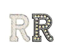 sourcing map Iron on Decorative Letter R Black White Patch Glitter Alphabet Applique Rhinestone Pearl English Letter for DIY Clothes Repair Hats Bags Pack of 2