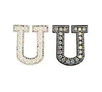 sourcing map Iron on Decorative Letter U Black White Patch Glitter Alphabet Applique Rhinestone Pearl English Letter for DIY Clothes Repair Hats Bags Pack of 2