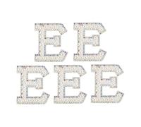 sourcing map Iron on Letter E Patch Colored Rhinestone Shiny Pearl English Alphabet Sewing Patch for DIY Clothes Repair Hats Bags Shoes Pillows Crafts Pack of 5
